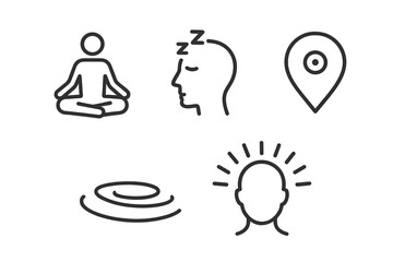 Fototapeta premium Holistic Healing Icons. Line style icons of holistic healing: meditation and stillness, cross-legged figure icon, silent mind