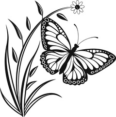 Detailed pencil sketch of a bee resting on a plant with delicate wings isolated on transparent background