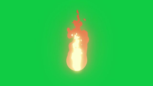 Small fire animation on green screen and black background. 2D fire animation. Cartoon flame element.