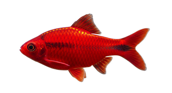 Cherry Barb swimming gracefully on a transparent background showcasing its bright red body and distinct features