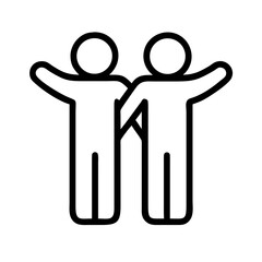 Friendship Line Icon – Two People Hugging: Simple line illustration of two people embracing in friendship, symbolizing support, unity, and connection. Perfect for social or teamwork projec