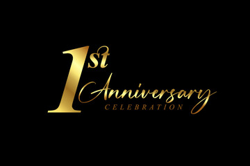 1st Anniversary celebration. Gold luxury banner vector illustration.