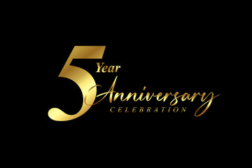 5 year Anniversary celebration. Gold luxury banner vector illustration.