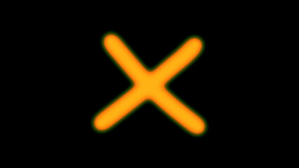 Vibrant neon cross symbol glows with an electric orange hue against a stark black background