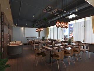 3d render coffee shop restaurant cafe interior