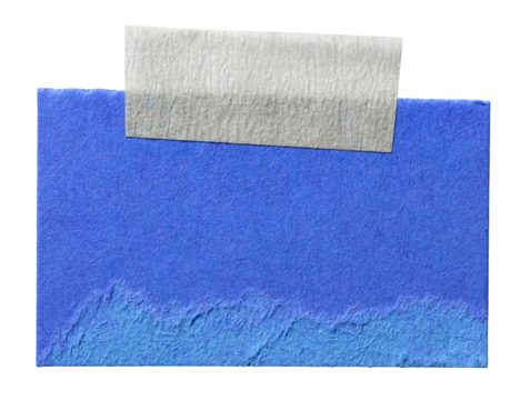 Cut out blank blue paper memo note with texture and adhesive sticky tape with copy space for text, isolated transparent png background design element