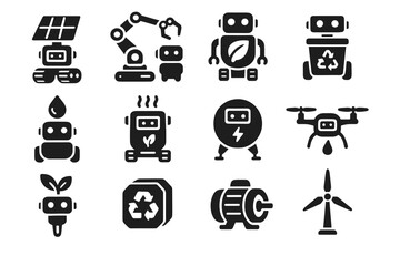 Robot container icon eco leaf vector recycling water futuristic green bin drone