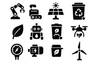 Leaf icon arm sensor meter electric vector drone tech recycling turbine eco