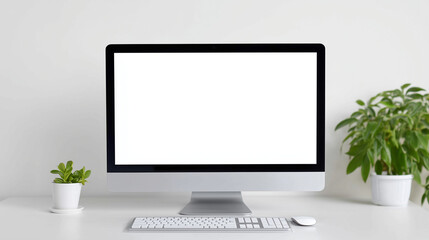 Modern workspace with blank desktop monitor