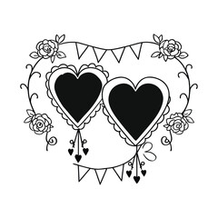 Geometric shapes pixel art design with abstract heart icon symbol and rectangle isolated on transparent background