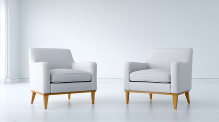 Two modern armchairs in bright minimalist room