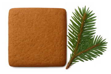 Gingerbread cookie with fir branch on transparent background for holiday season and christmas celebration