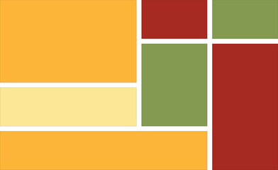 Abstract bento grid layout with warm geometric shapes and contemporary color palette for design and web use