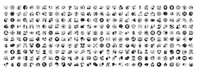 A large collection of diverse black icons on a, representing various concepts and services for web and graphic design