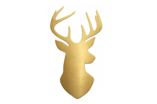 Gold deer head silhouette presenting elegant christmas decoration or festive winter animal icon on transparent background