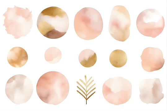 Abstract watercolor shapes in blush and gold for modern design projects