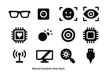 Fototapeta premium Vector calibration emotion wireless connector expression sensor icon smart icons module microcamera