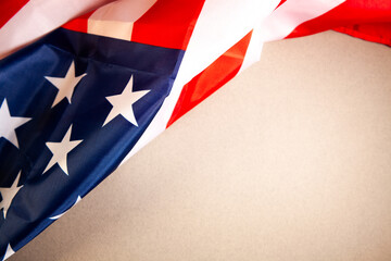 American flag on grey background with copy space. Independence day concept.
