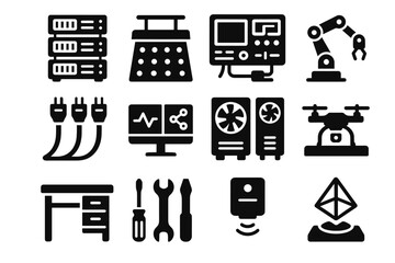 Workbench vector icon racks units cooling arms tech led control lights smart