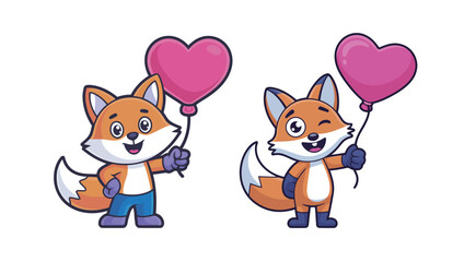 Adorable cartoon foxes holding pink heart balloons, perfect for Valentine's Day and sweet celebrations, bringing joy and love to any project with their charming appeal.