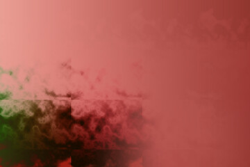 Abstract red and green smoke swirling and dissipating against a soft red gradient background, creating a dynamic and ethereal atmosphere with subtle textures and light