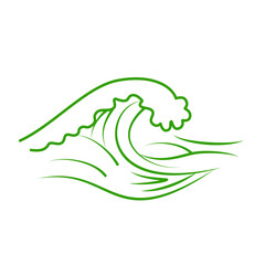 Minimalist green ocean wave vector icon, abstract line art, dynamic flowing form, fresh eco-friendly design on transparent background