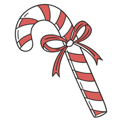 Festive candy cane with red stripes and a bow