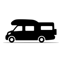 Motorhome icon. Camper. Black silhouette. Side view. Vector simple flat graphic illustration. Isolated object on a white background.