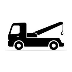 Tow truck icon. Black silhouette. Side view. Vector simple flat graphic illustration. Isolated object on a white background.