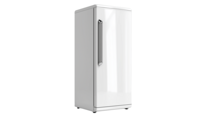 White refrigerator isolated on white background or transparent png, modern home appliance for keeping food fresh and drinks chilled efficiently.
