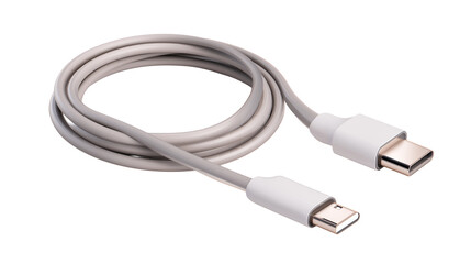 Fototapeta premium A white cable isolated on a white background, shown as a transparent png style image with sleek modern connector and design.