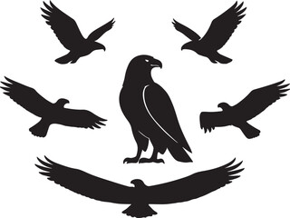 Obraz premium Majestic eagle silhouettes collection diverse poses flight landing perched capturing the spirit of freedom and power