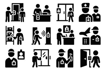 Entry gate icons warehouse event access badge secure id icon smart vector