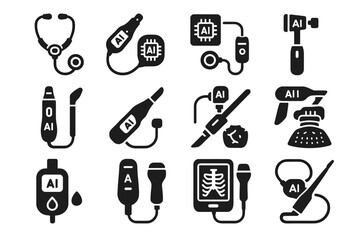 Medical vector robotic blood endoscope ai reflex scalpel probe digital icon