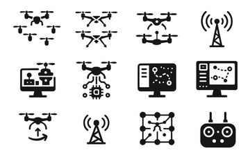 Transmitter swarm system drone drones icon unit vector signal mini grid icons