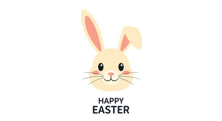 Fototapeta premium Cute cartoon bunny face with happy easter text.