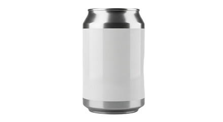 A single aluminum can with a white label isolated on a black background in a studio shot