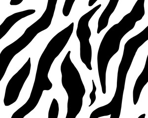 Hand drawn seamless pattern with an abstract black and white animal print reminiscent of the skins of a tiger, zebra, or other wild cats