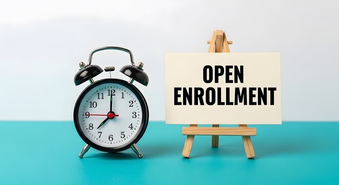 Don't miss open enrollment deadlines shown with a timely vintage clock, use this graphic to prompt your clients to sign up for their benefits now