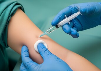 Close-Up of Injection Procedure in Clinical Setting with Blue Gloves