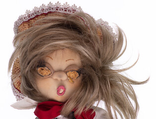 Scary Halloween doll without eyes isolated on white background