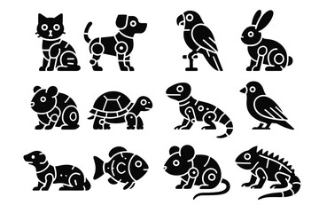 Fototapeta premium Pets icon hamster futuristic ferret rabbit iguana robot bird robotic mouse parrot