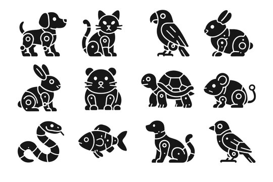 Robotic ferret cat pet fish vector turtle dog snake ai parrot icon