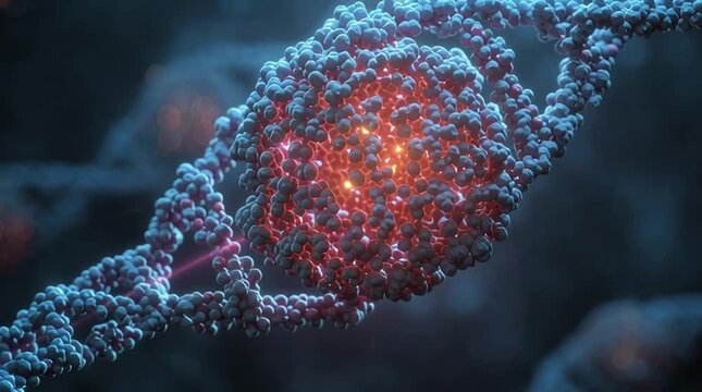 A CRISPR-based diagnostic test visualizing the Cas enzyme cutting a target DNA sequence with a laser-like beam.