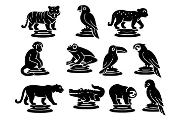 Obraz premium Icon vector macaw panther tree tiger toucan jungle jaguar holographic icons tapir