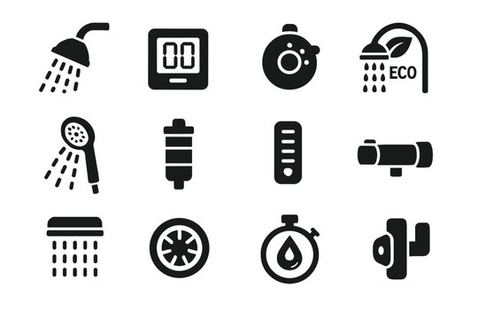 Handheld saving control vector water restrictor shower mount filter eco icon