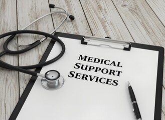 Medical Support Services Concept with Stethoscope and Clipboard on Wooden Desk