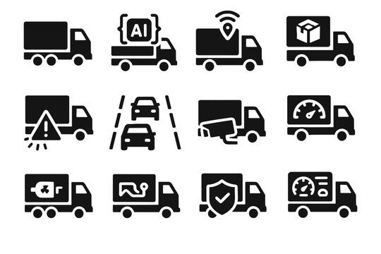 Truck vector sensor camera dashboard icon speed assist planner load gps ai