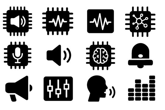 Digital command icon audio sound module voice speaker icons symbol amplifier technology