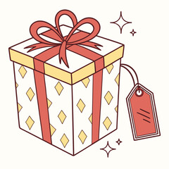 Illustration of a gift box with a bow and tag